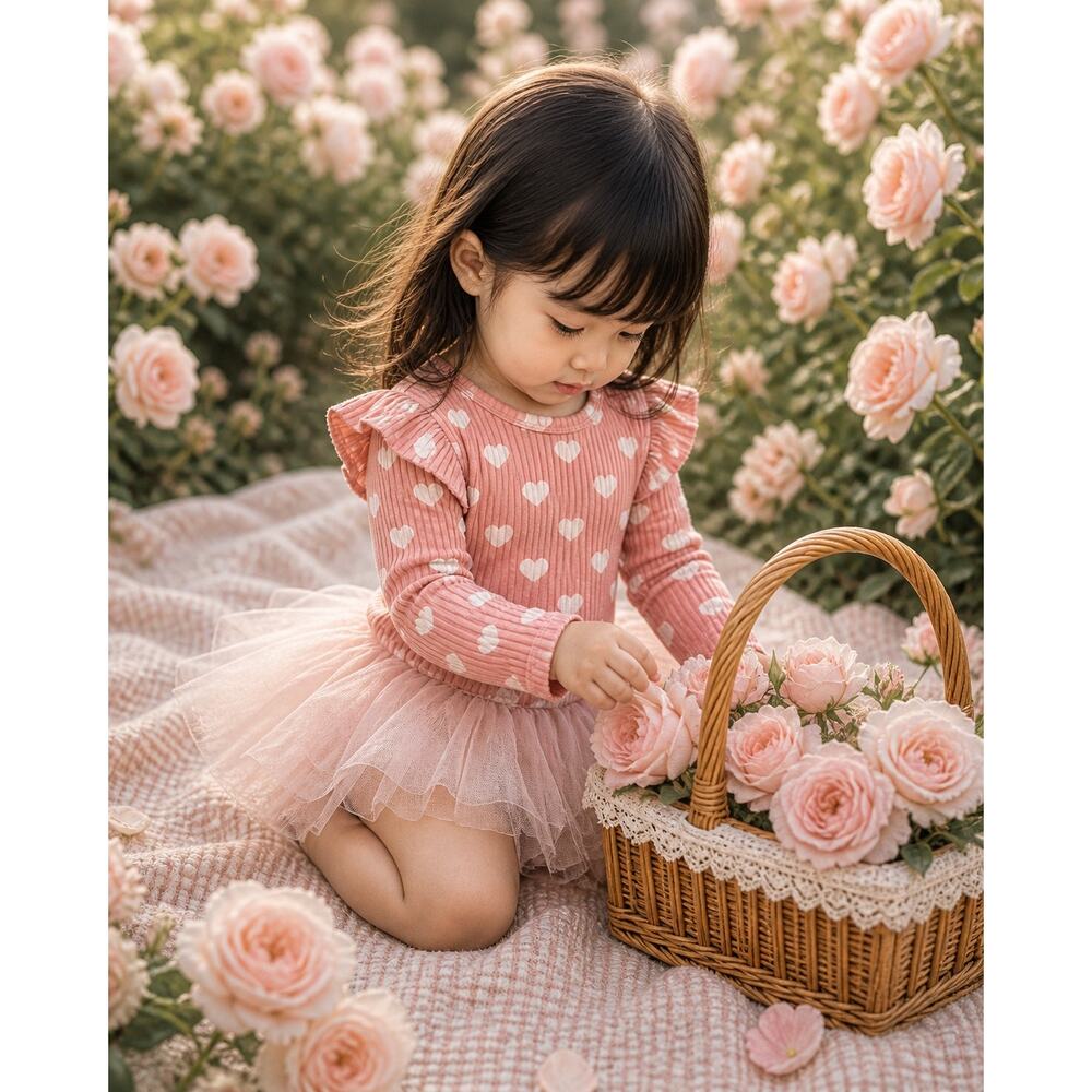 New Darling Heart Print Flutter Slv Onesie Valentine’s Day